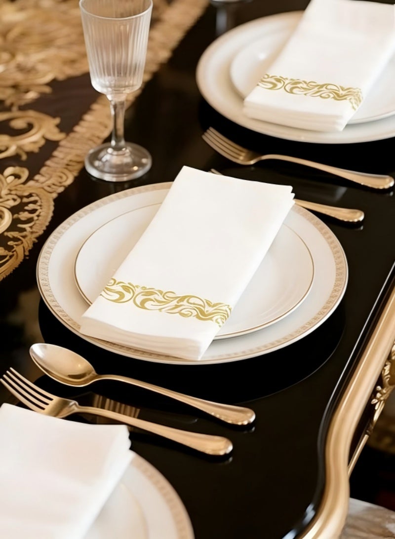 50 Pieces Golden Disposable Napkins, Paper Towels for Party, White Napkins with Gold Border Folded Cloth Napkin,Decorative Wedding Party Linen Feel Napkin, Paper Dinner Napkins for Weddings,Upscale Parties and Events,Paper Table Napkins,Soft, Sturdy, Absorbent, Pre-folded, Good quality - Image 5